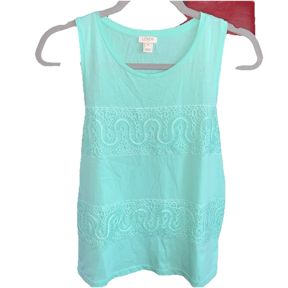 J Crew Womens Tank Top XS Petite Green Sleeveless Scoop Neck Lace Pullover
